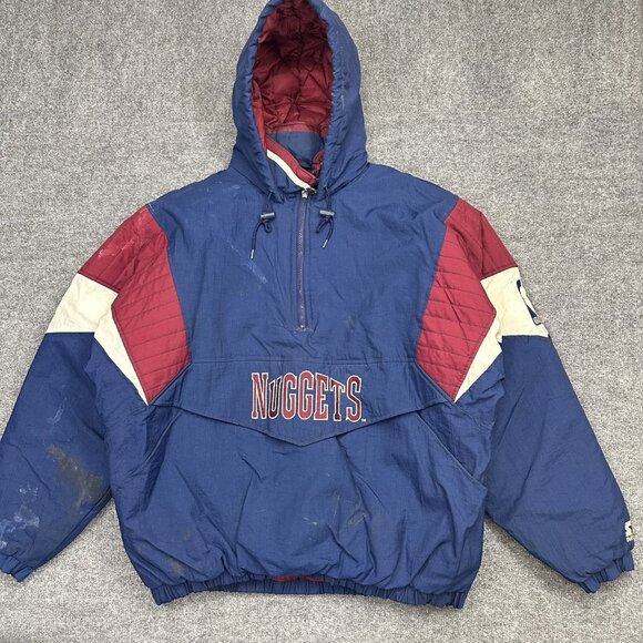 Vintage 90s Starter Denver Nuggets Pullover 1/4 Zip-Up Jacket NBA Men’s XL